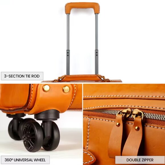 Genuine Leather Luxury Suitcase with Wheels: 18 inch/35 Liters - Picture 5 of 5
